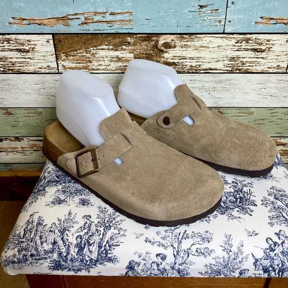 Betula Birkenstock Boston Sandals Taupe Tan Suede Clogs Shoes Women’s Sz 9 Men 7 - Picture 3 of 7